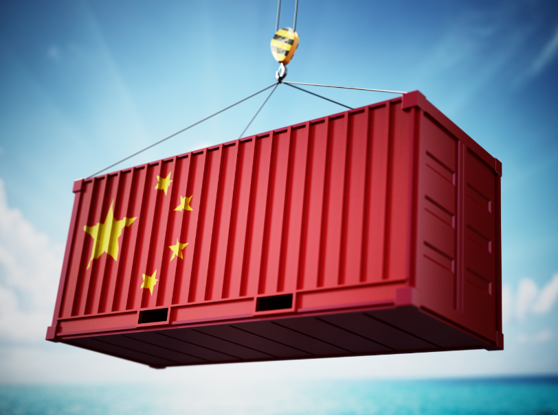 China flag on shipping container