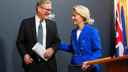 UK prime minister, Sir Keir Starmer, and European Commission president, Ursula von der Leyen, stepping off stage after a press conference