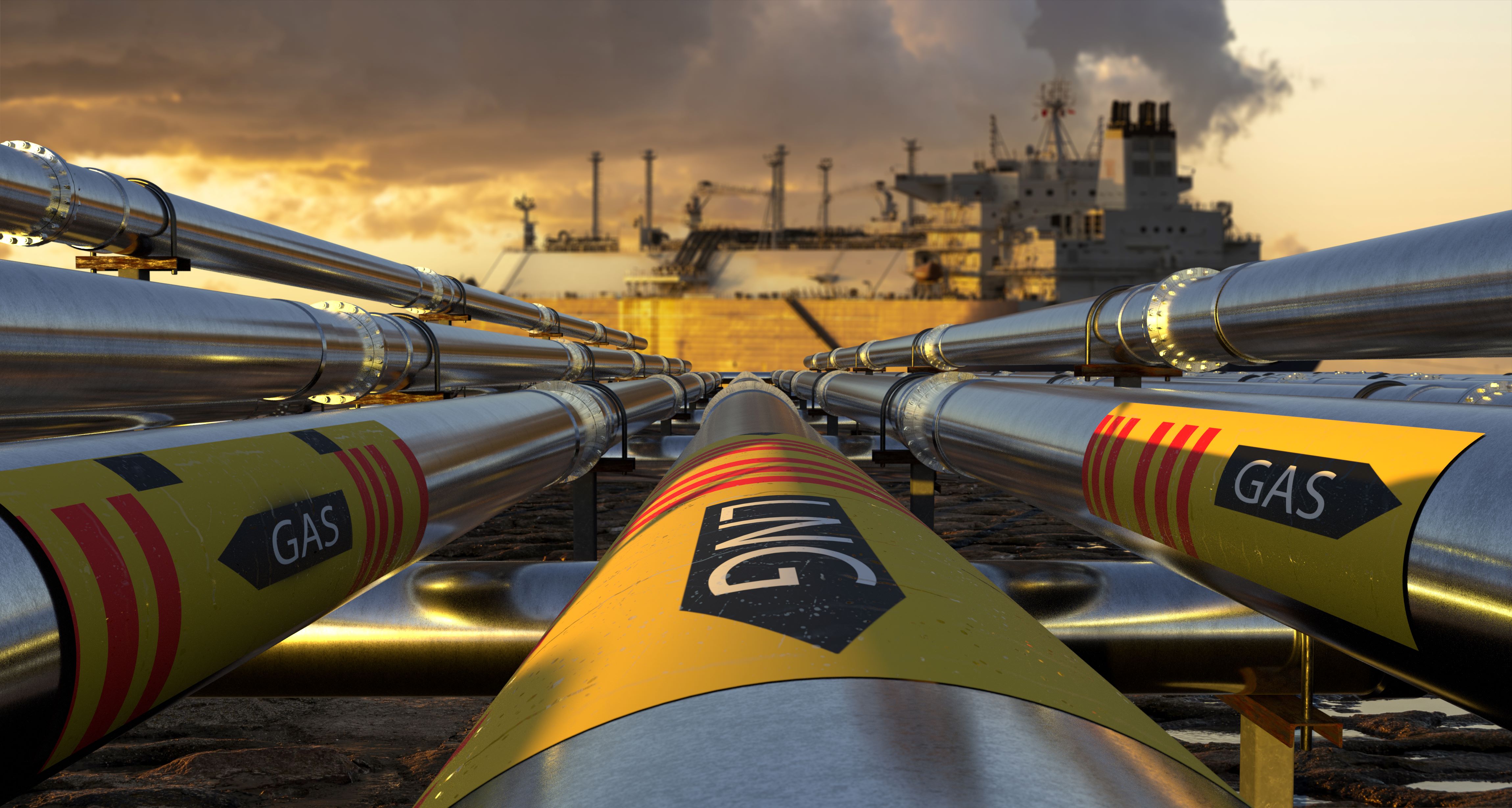 LNG pipes leading to gasworks with 'gas' and 'LNG' stickers