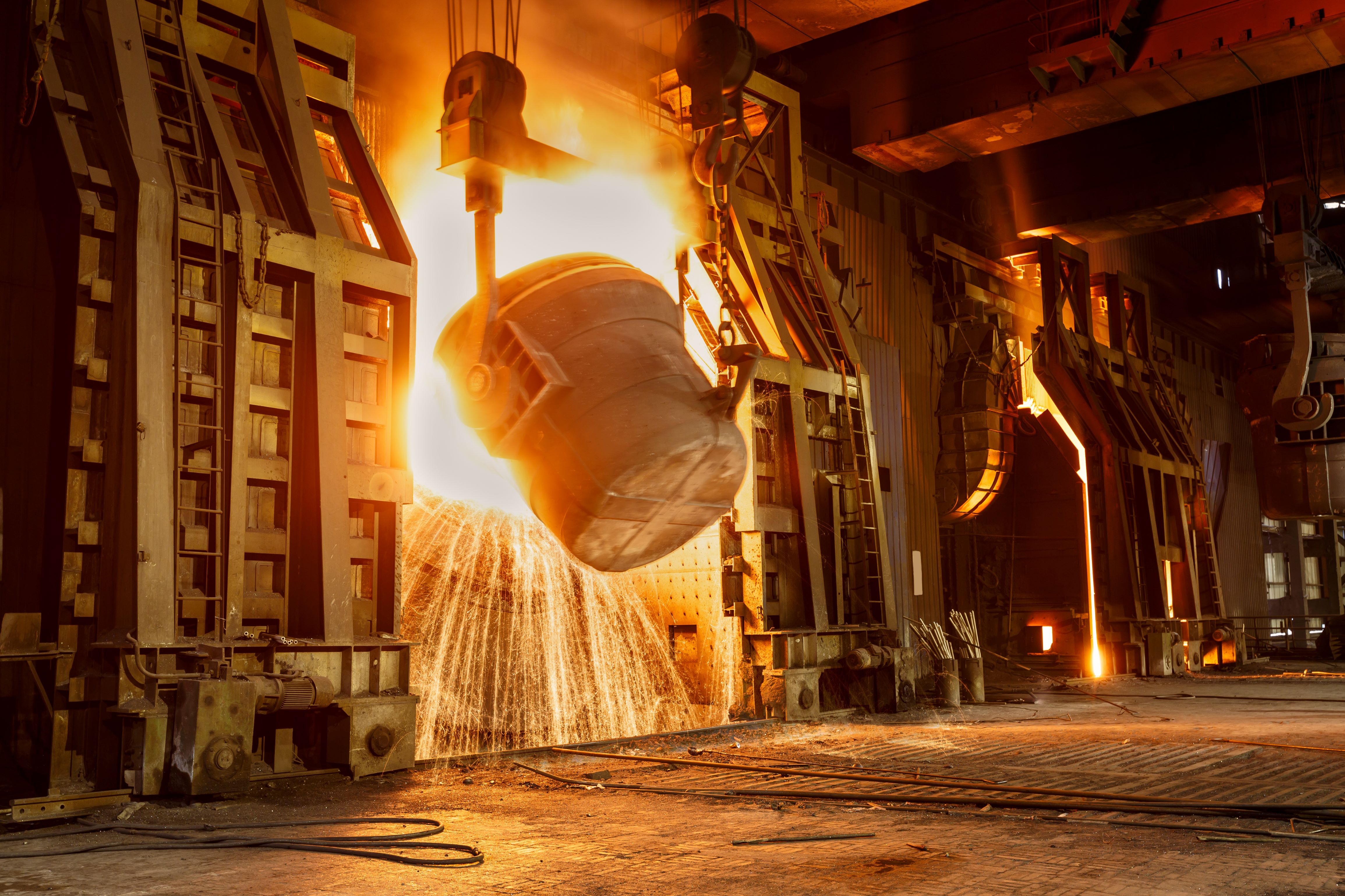 Steel furnace at work in a foundry