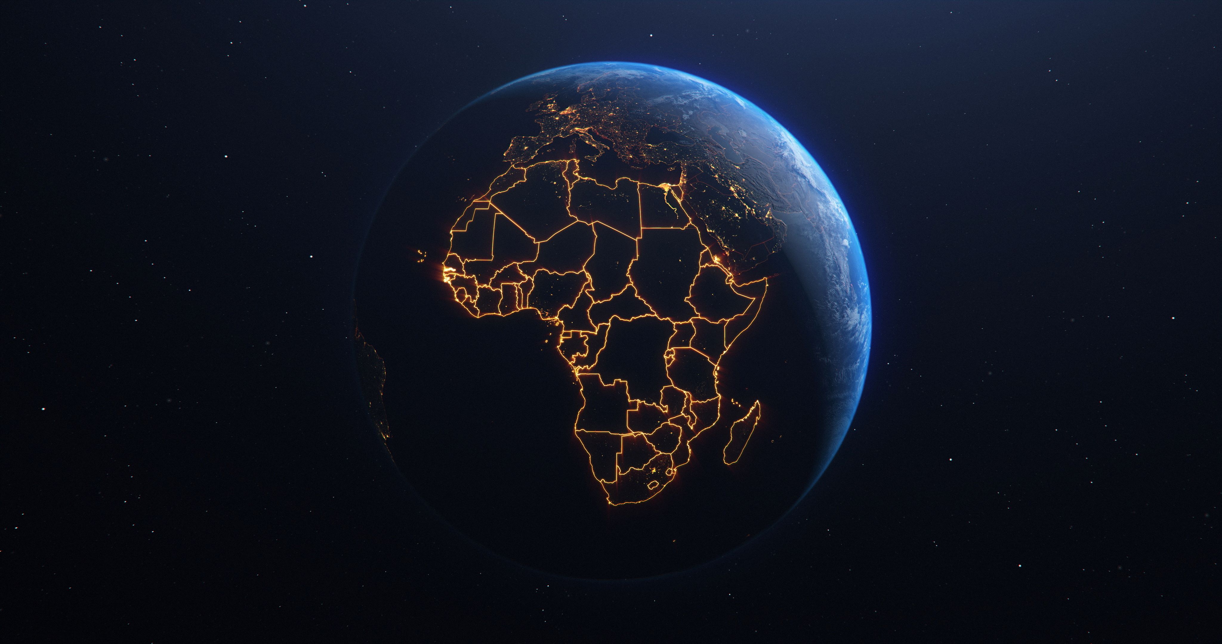 African continent with borders lit up
