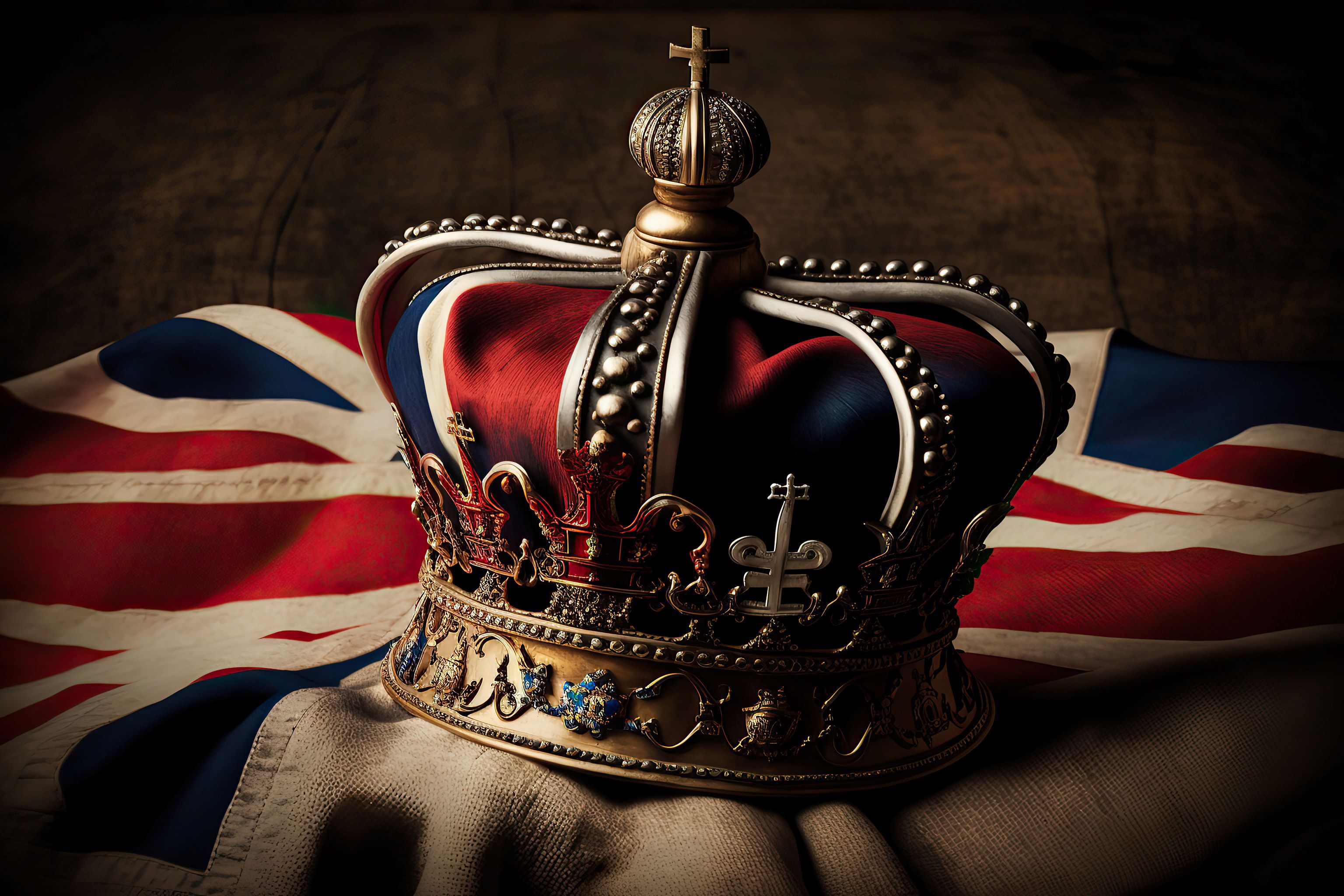 Royal crown resting on British flag