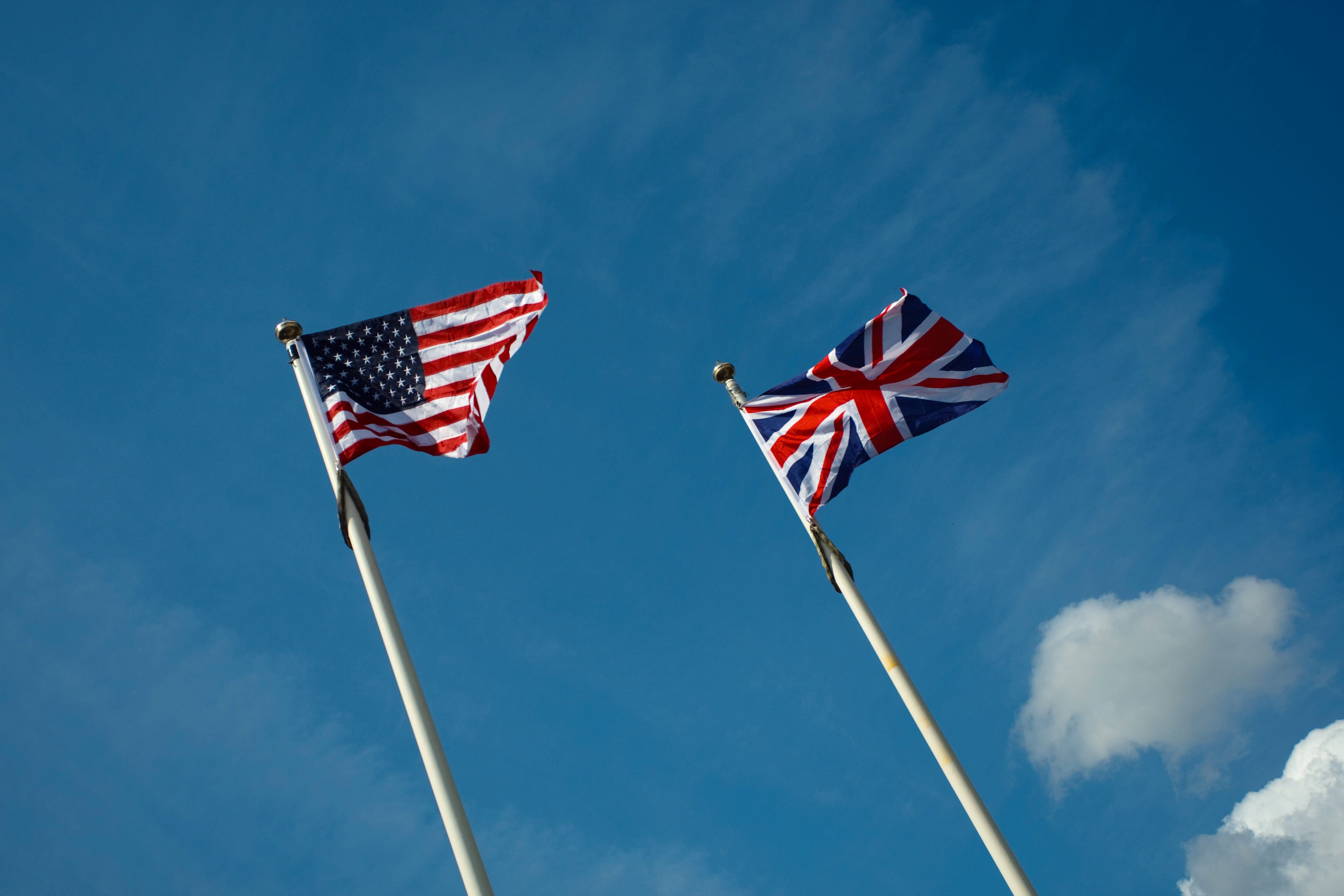 UK US flags on flag pole